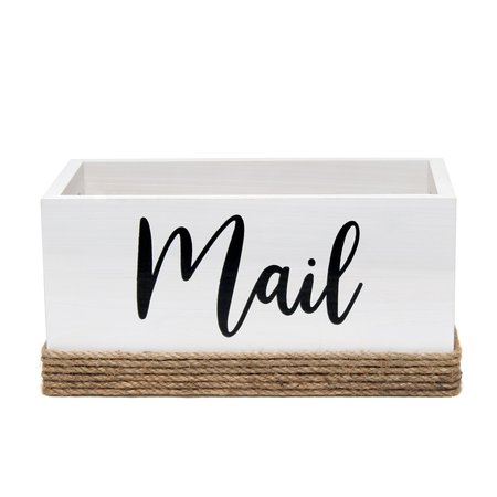 ELEGANT DESIGNS Mail Holder, Sorter with Wrapped Roped Bottom, Cutout Handles, and Mail Script in Black, White HG2036-WHT